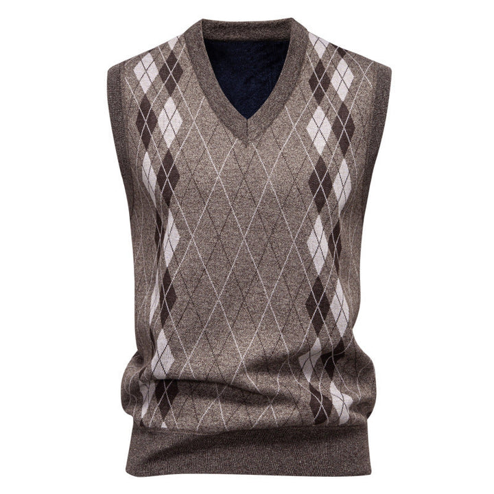 Men's Argyle Knitted Sweater Vest with V-Neck