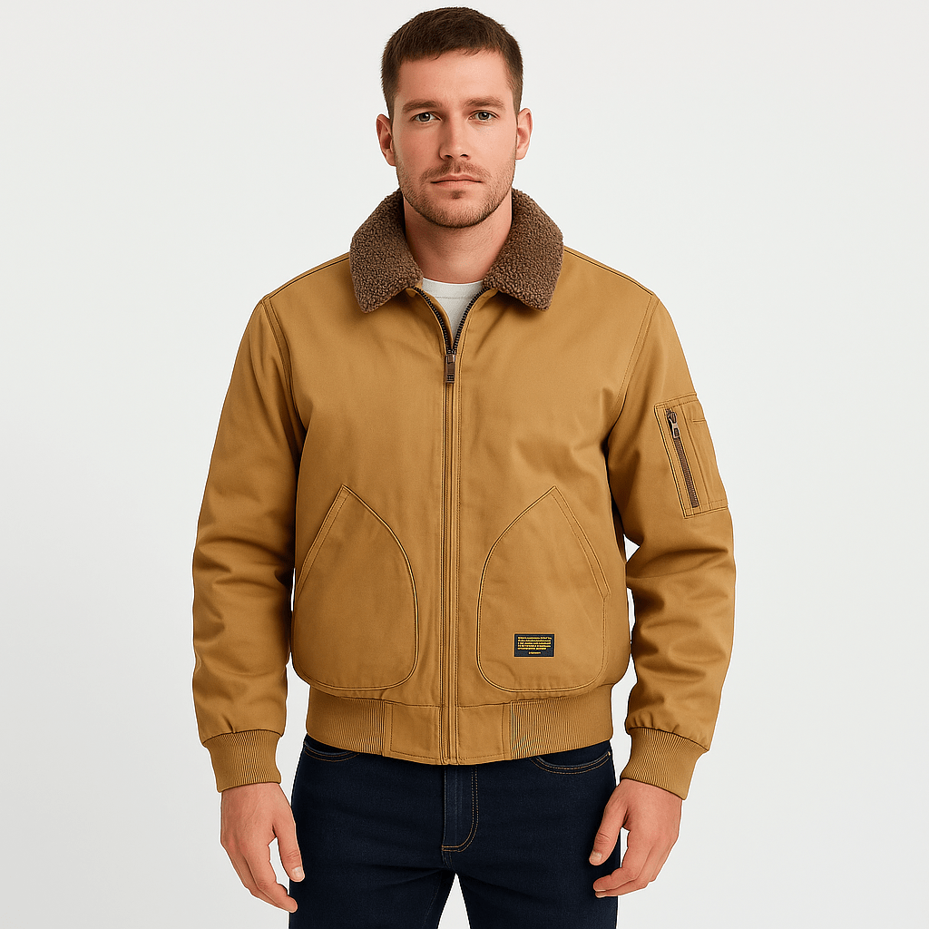 Men's Bomber Jacket with Zip Front and Side Pockets and Relaxed Fit