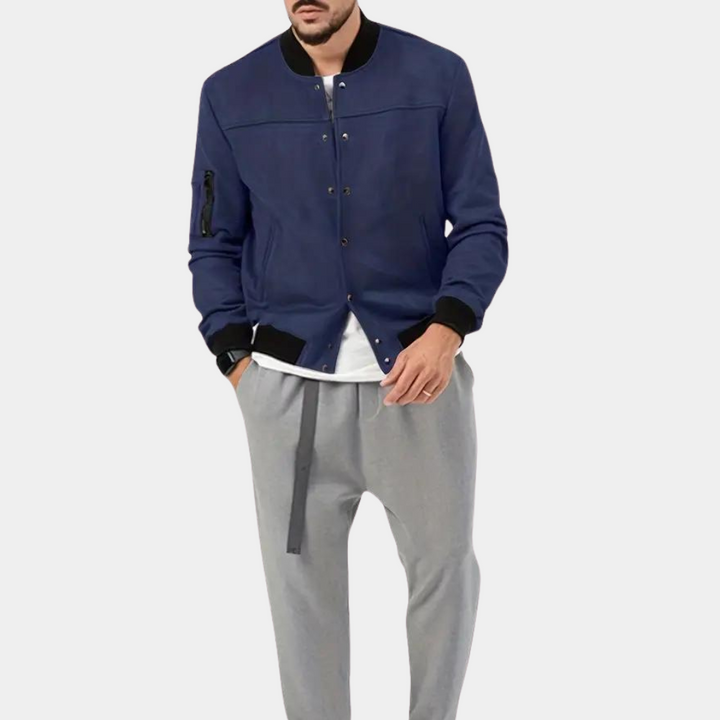 Men's Bomber Jacket with Ribbed Cuffs and Sleeve Pocket