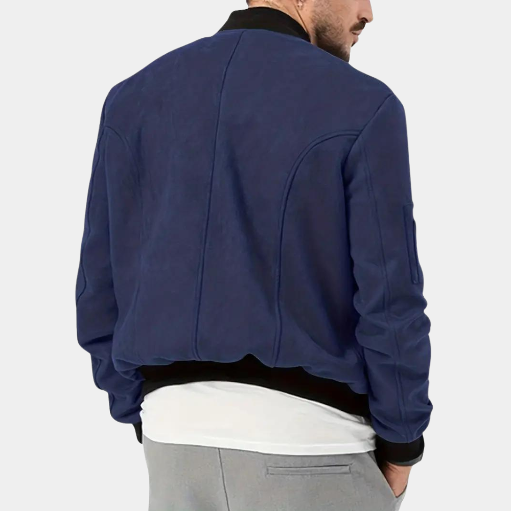 Men's Bomber Jacket with Ribbed Cuffs and Sleeve Pocket
