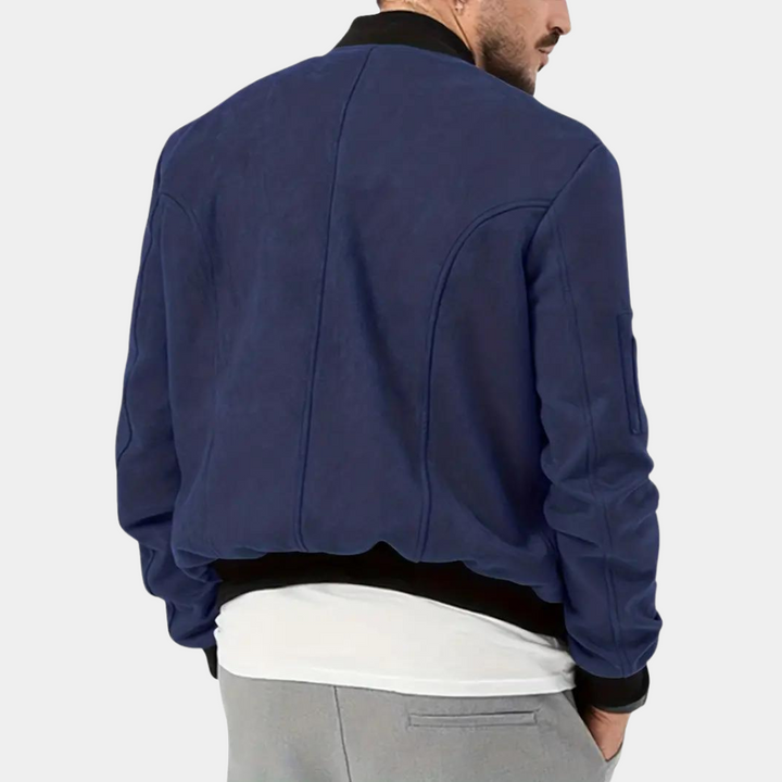 Men's Bomber Jacket with Ribbed Cuffs and Sleeve Pocket