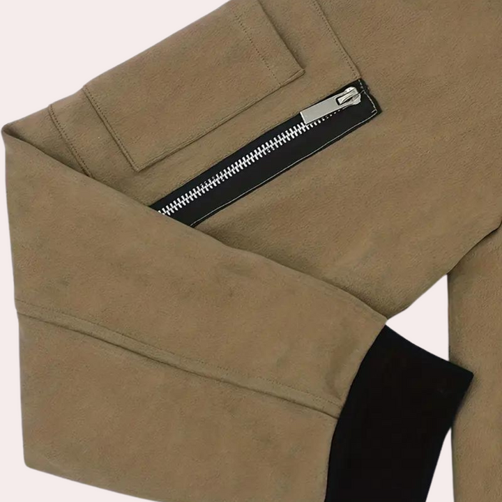 Men's Bomber Jacket with Ribbed Cuffs and Sleeve Pocket