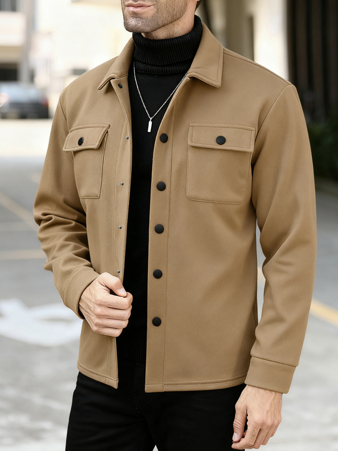 Men's Brushed Overshirt with Snap Front and Chest Pockets - photo 2