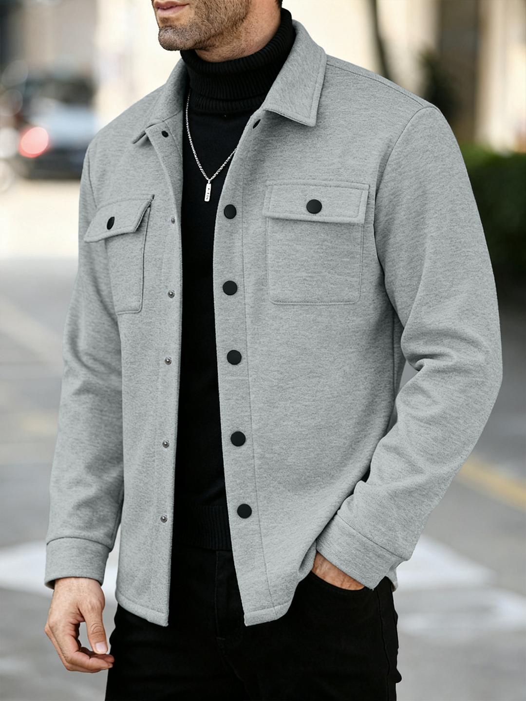 Men's Brushed Overshirt with Snap Front and Chest Pockets - photo 3