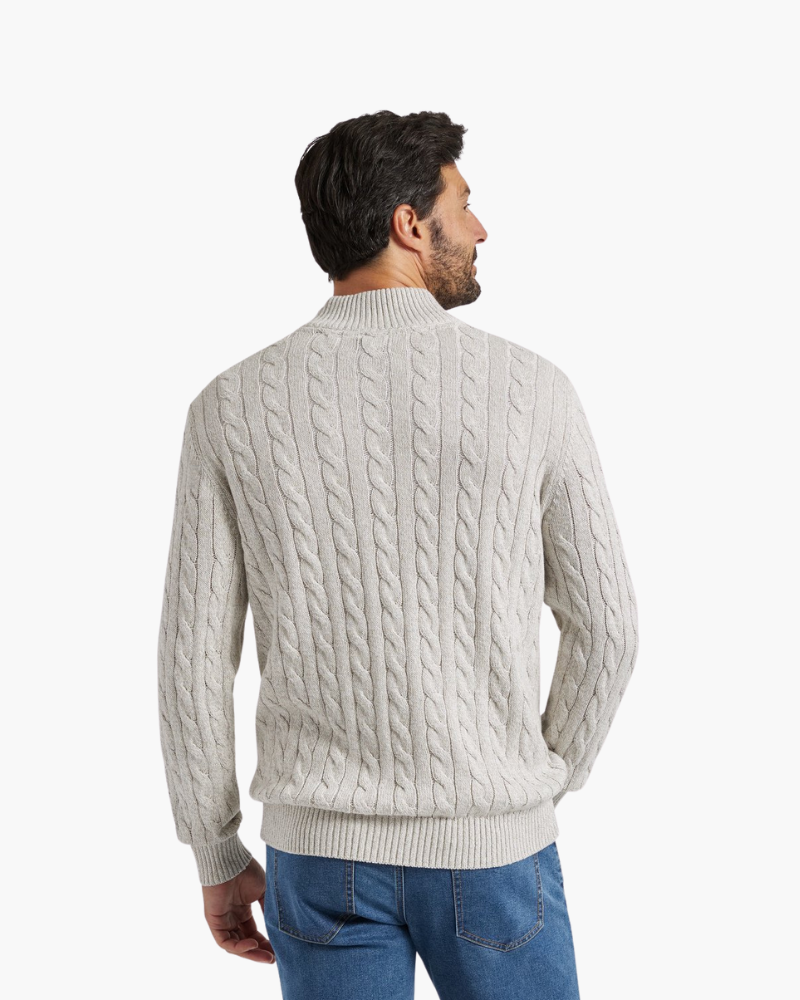 Men's Cable Knit Half-Zip Jumper with Ribbed Trims
