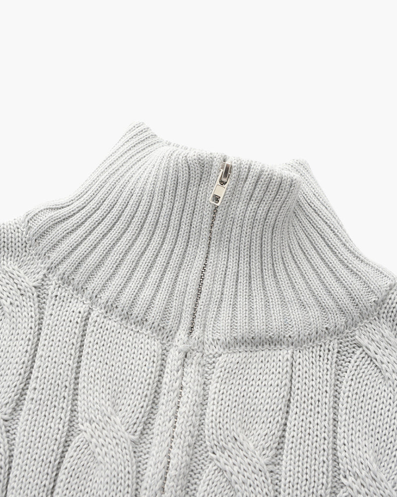 Men's Cable Knit Half-Zip Jumper with Ribbed Trims