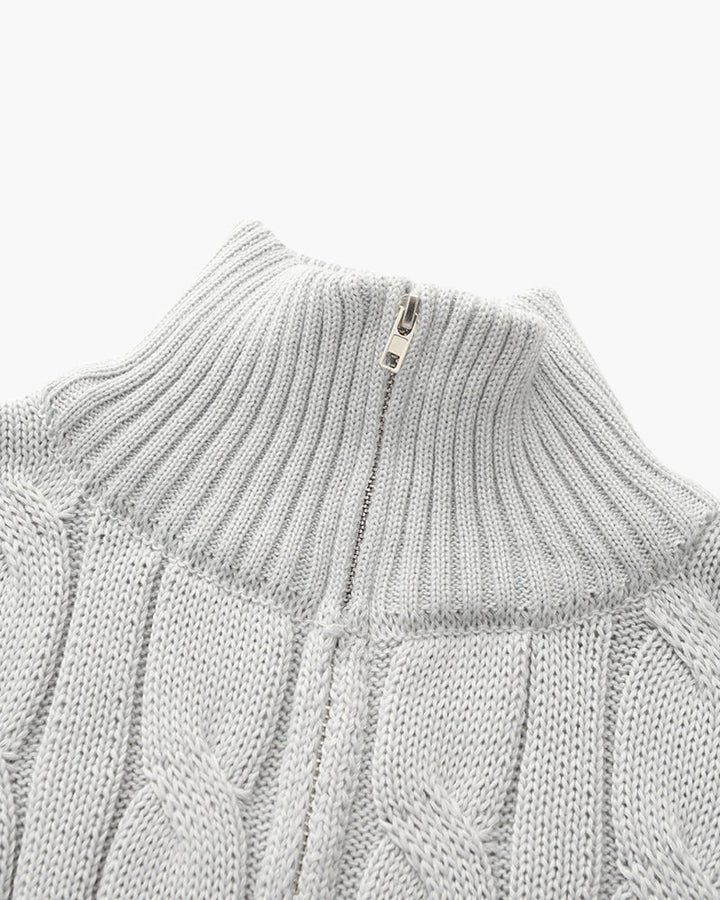 Men's Cable Knit Half-Zip Jumper with Ribbed Trims