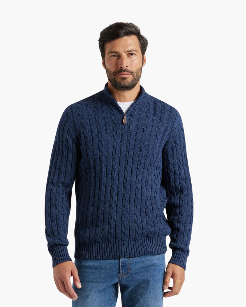Men's Cable Knit Half-Zip Jumper with Ribbed Trims