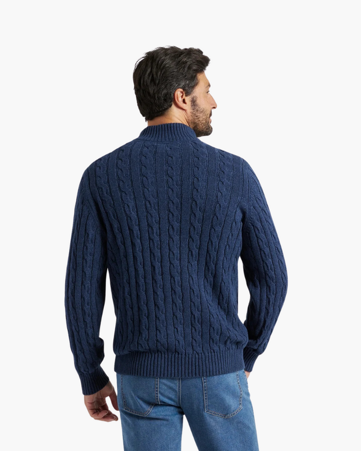 Men's Cable Knit Half-Zip Jumper with Ribbed Trims