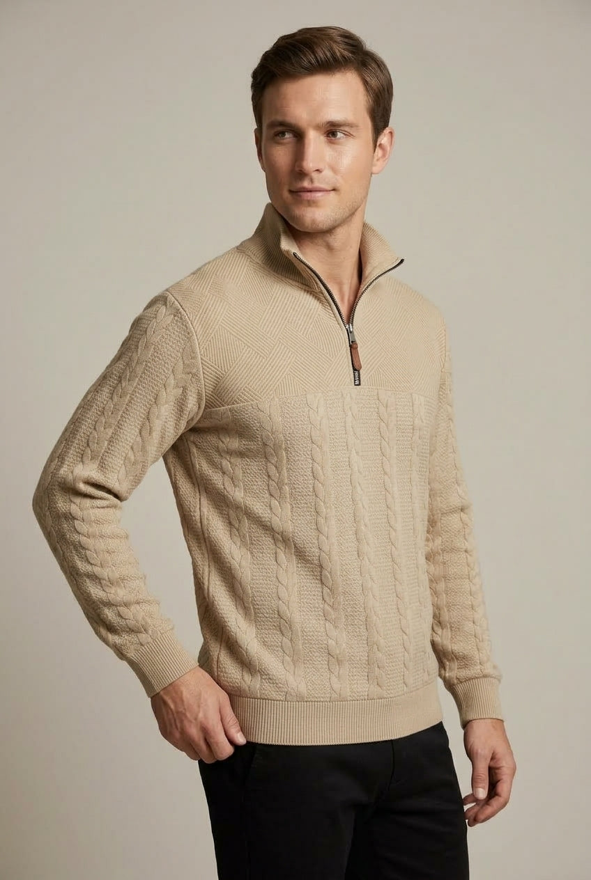 Men's Cable Knit Quarter Zip Sweater - Beige