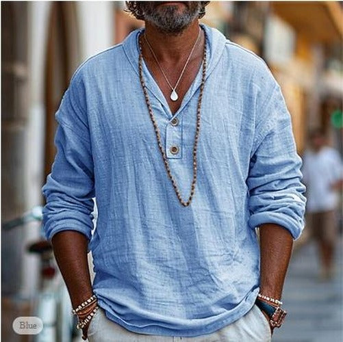 Men's Casual Henley Long Sleeve Shirt - photo 1