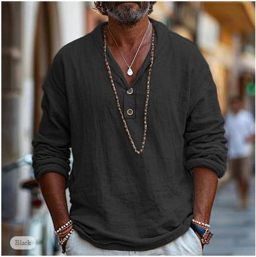 Men's Casual Henley Long Sleeve Shirt - photo 2