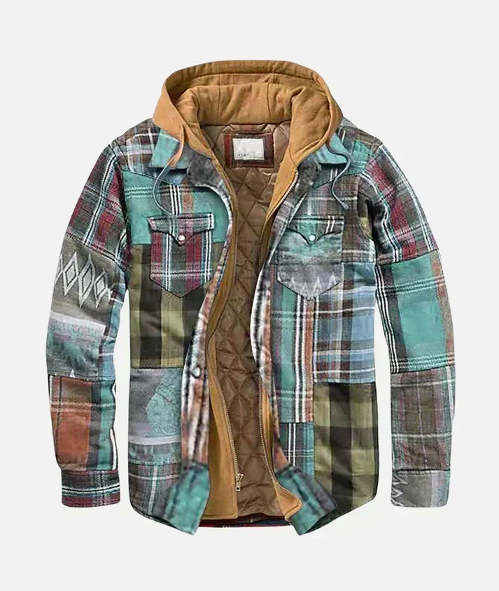 Men's Checked Hooded Shirt Jacket with Quilted Lining - photo 1