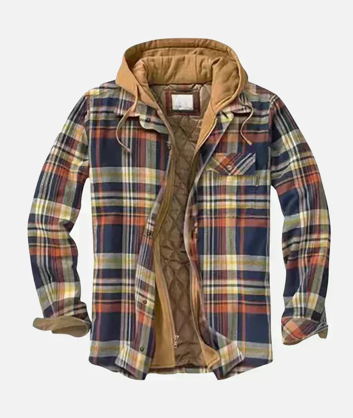 Men's Checked Hooded Shirt Jacket with Quilted Lining - photo 2