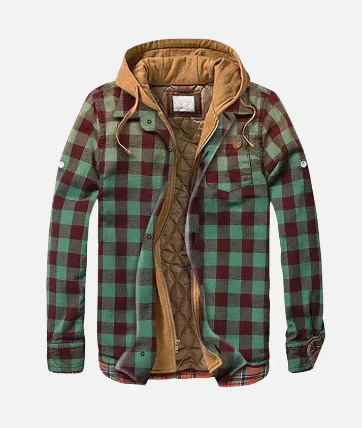 Men's Checked Hooded Shirt Jacket with Quilted Lining - photo 3