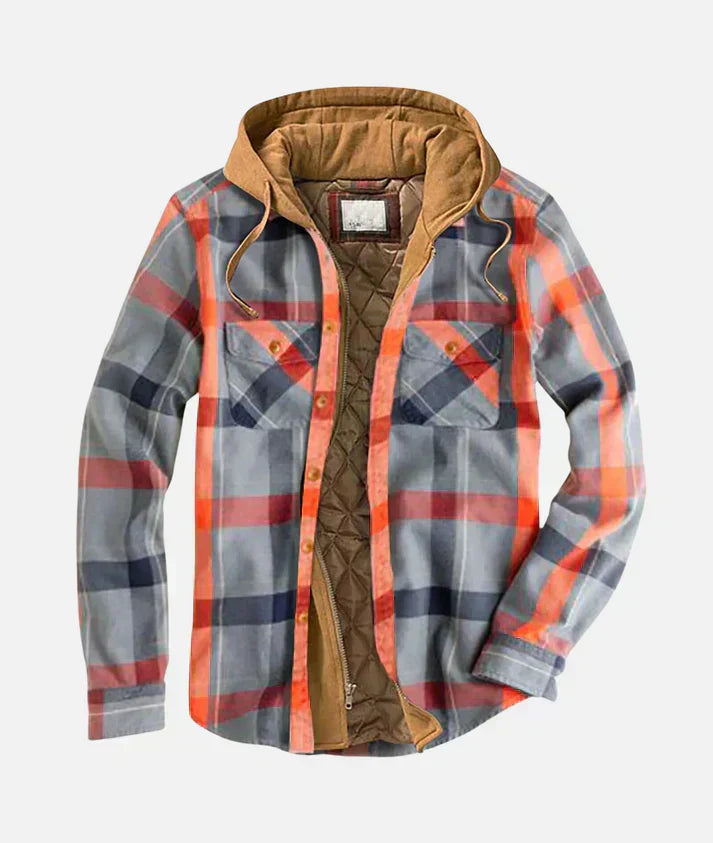 Men's Checked Hooded Shirt Jacket with Quilted Lining - photo 5