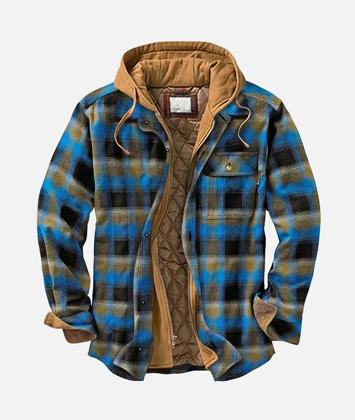 Men's Checked Hooded Shirt Jacket with Quilted Lining - photo 6