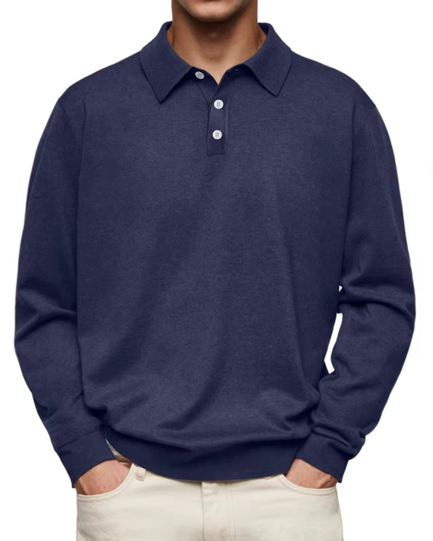 Men's Classic Long Sleeve Polo Shirt - Navy