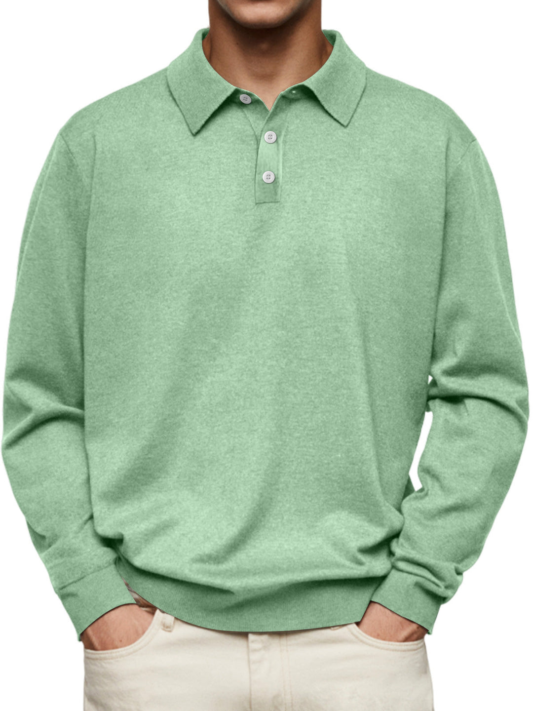 Men's Classic Long Sleeve Polo Shirt - Light Green