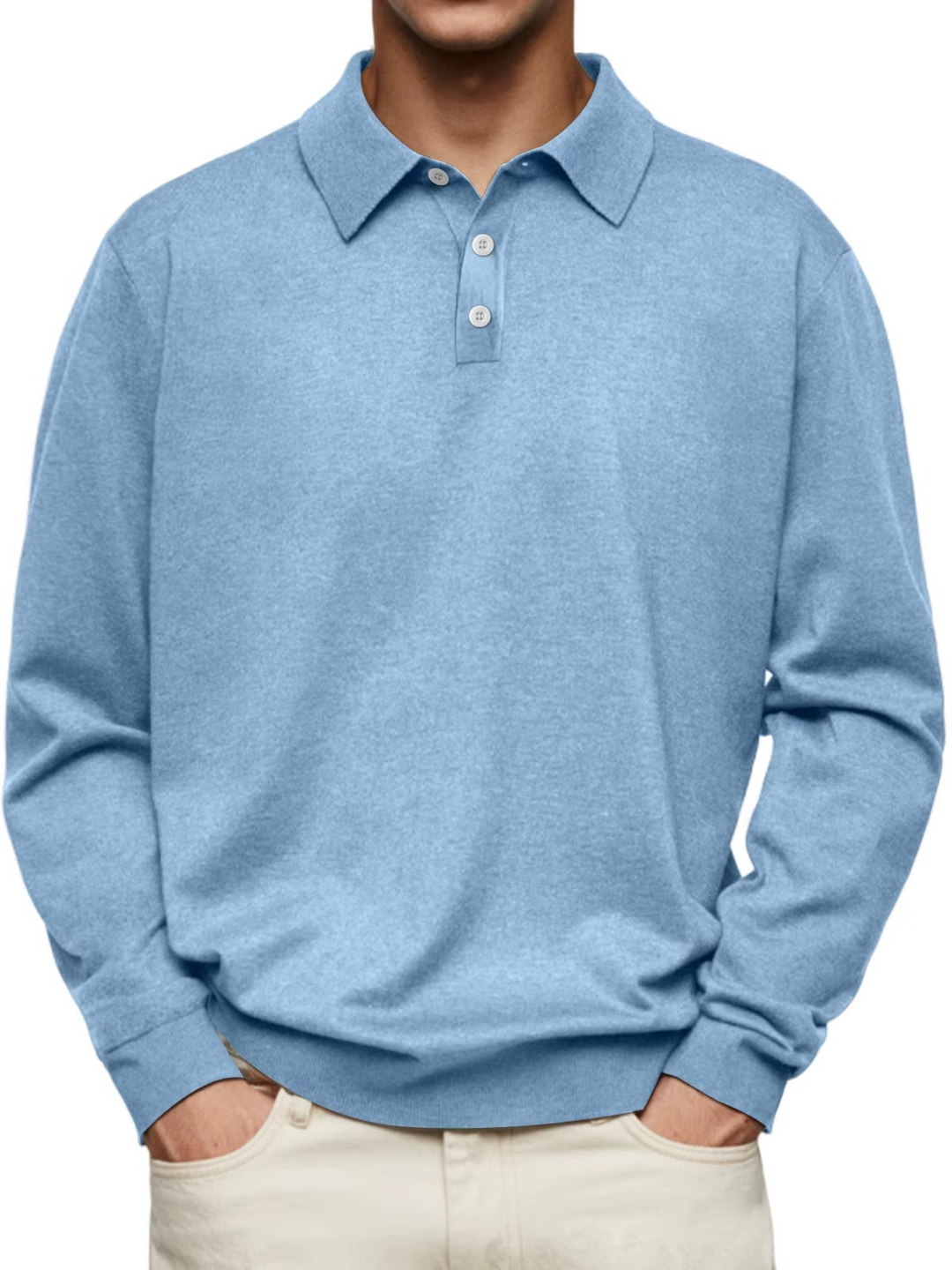 Men's Classic Long Sleeve Polo Shirt - Light Blue