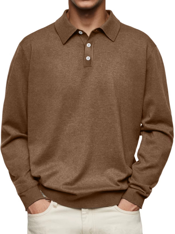 Men's Classic Long Sleeve Polo Shirt - Brown