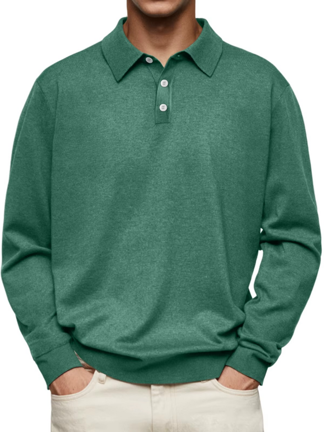 Men's Classic Long Sleeve Polo Shirt - Dark Green