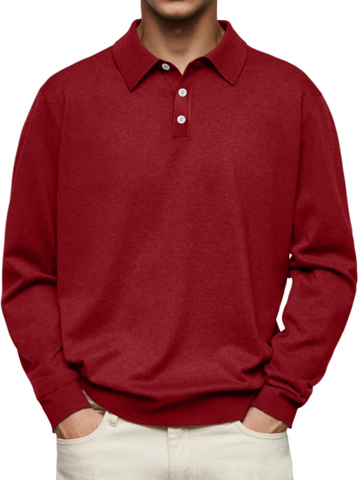 Men's Classic Long Sleeve Polo Shirt - Red