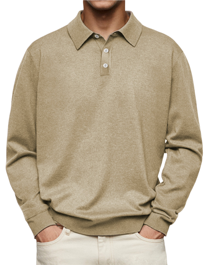 Men's Classic Long Sleeve Polo Shirt - Khaki