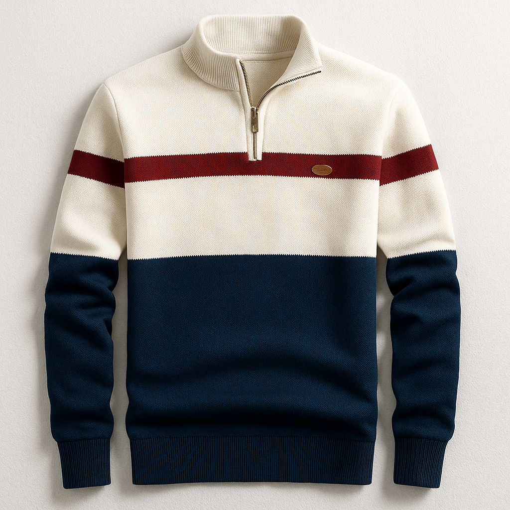 Men's Colour Block Quarter Zip Knit Sweater - photo 1