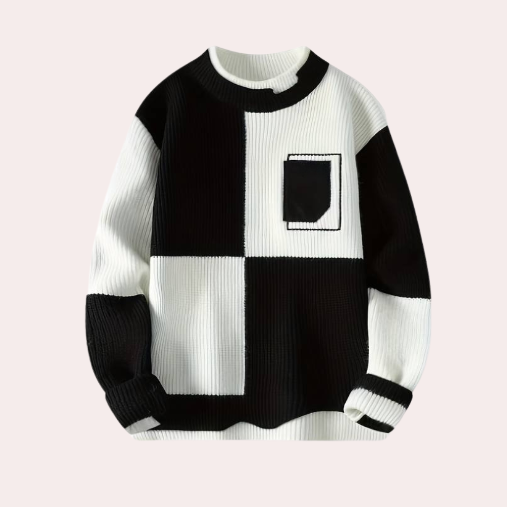 Men's Colour Block Jumper with Crew Neck and Pocket in White