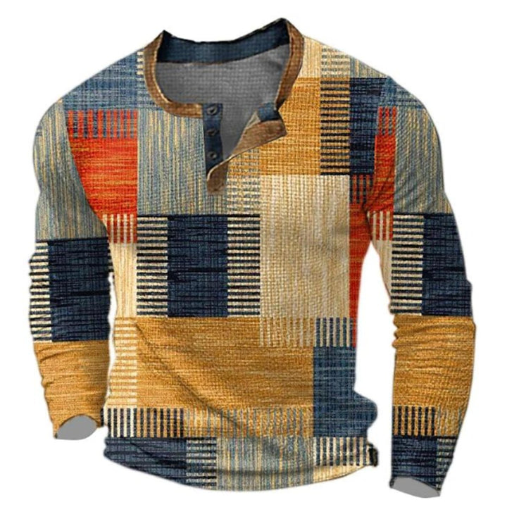 Nathan - Men's Colourblock Henley Jumper with Button Placket