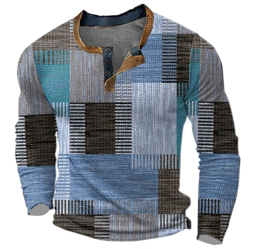 Nathan - Men's Colourblock Henley Jumper with Button Placket