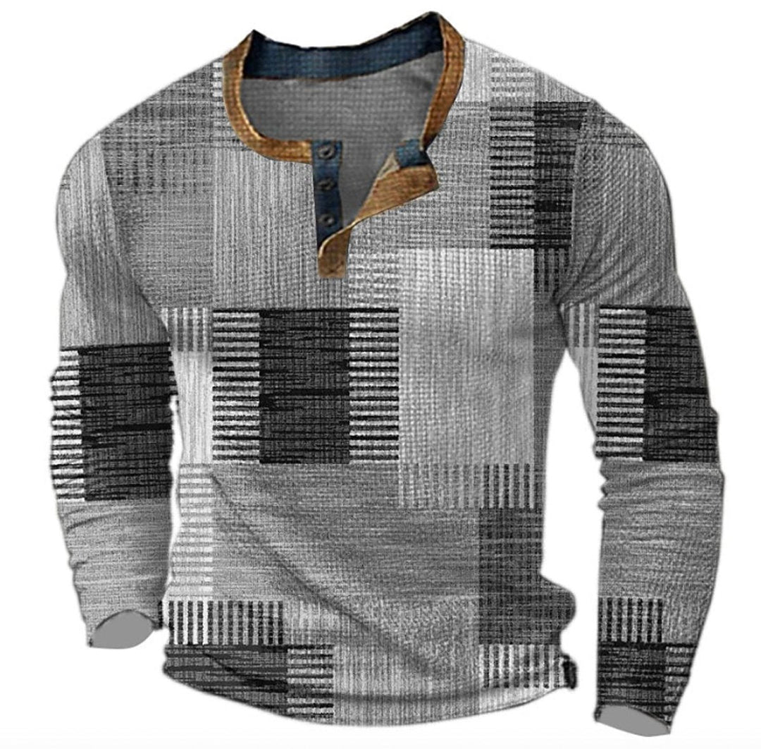 Nathan - Men's Colourblock Henley Jumper with Button Placket