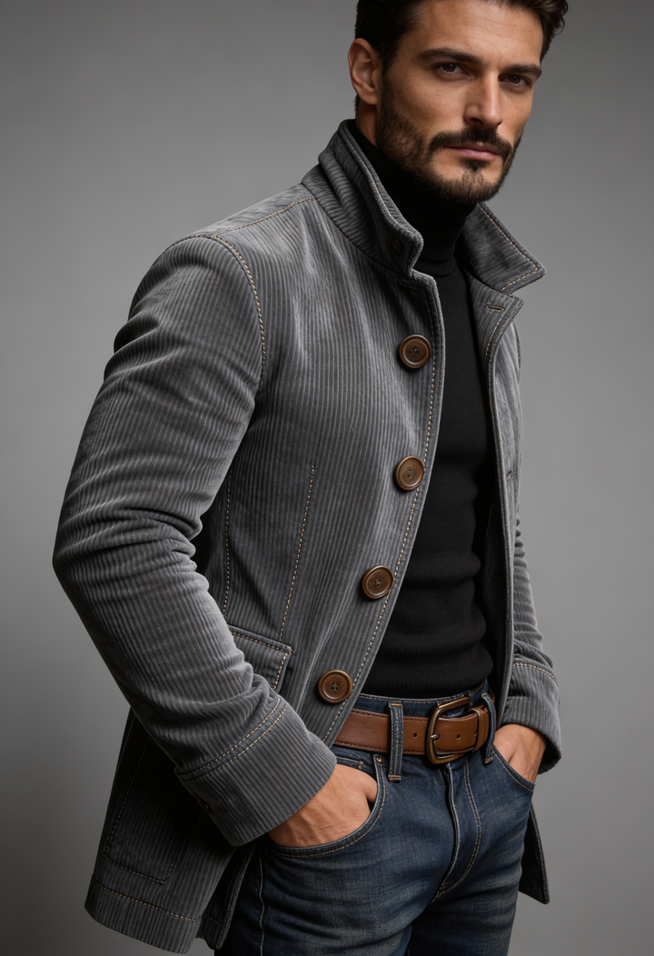 Evan - Men's Corduroy Bomber Jacket with Button Front
