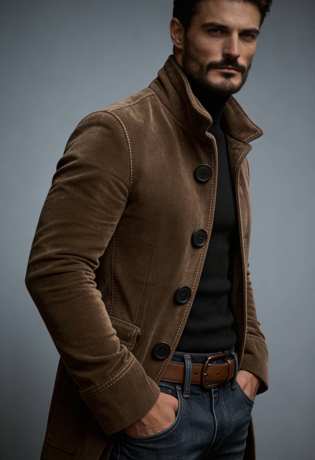Evan - Men's Corduroy Bomber Jacket with Button Front