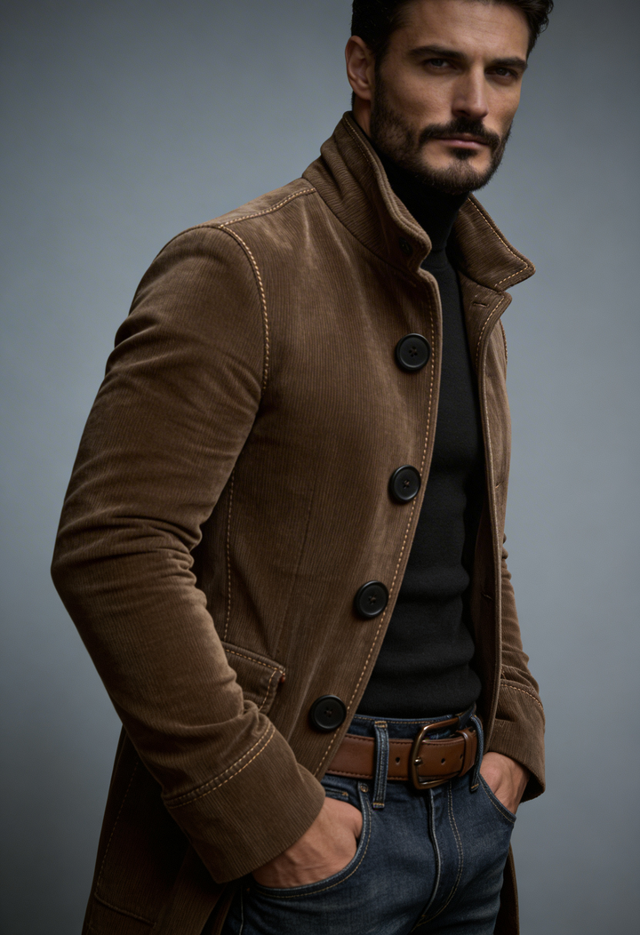 Evan - Men's Corduroy Bomber Jacket with Button Front
