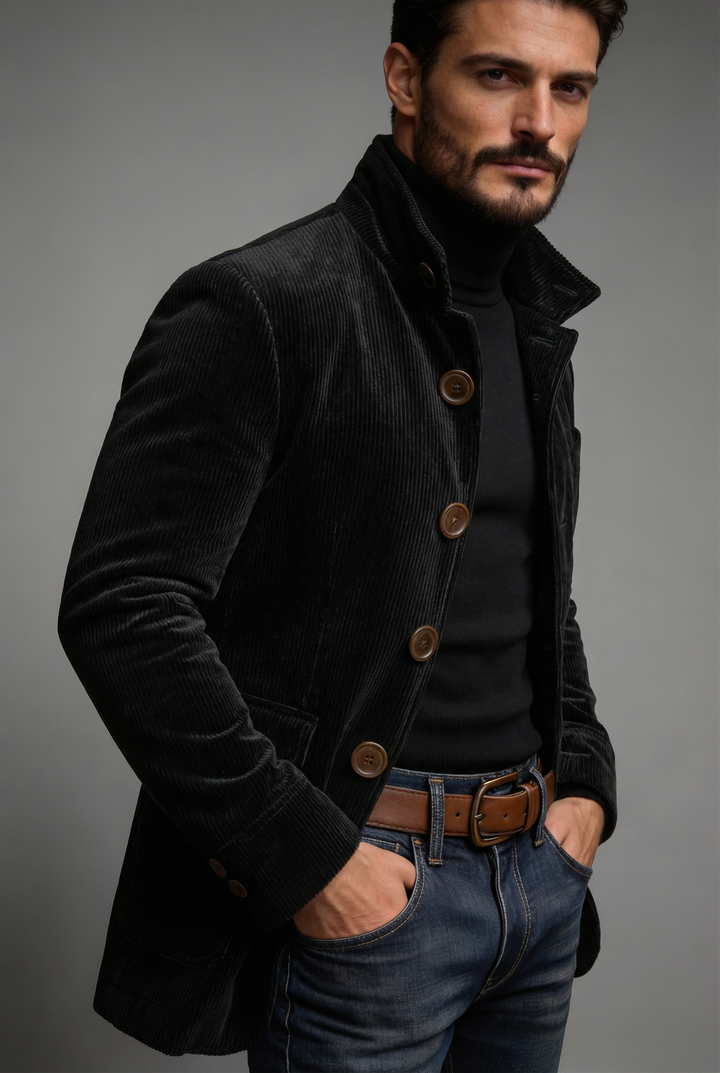 Evan - Men's Corduroy Bomber Jacket with Button Front
