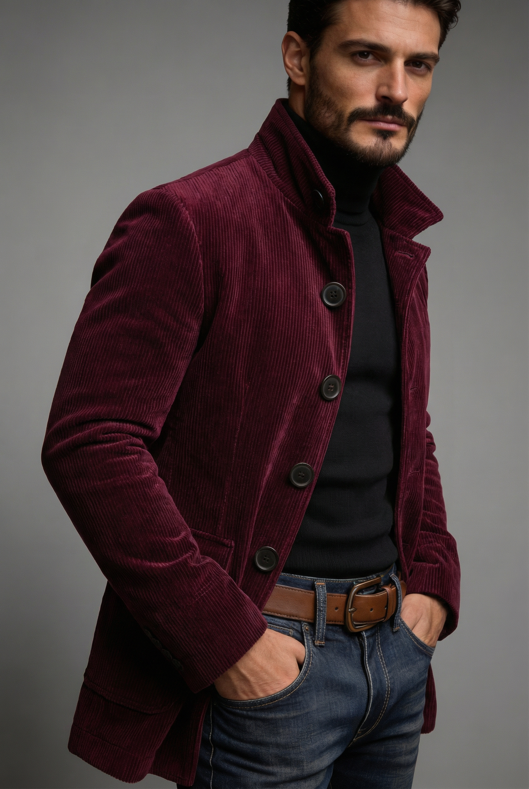 Evan - Men's Corduroy Bomber Jacket with Button Front