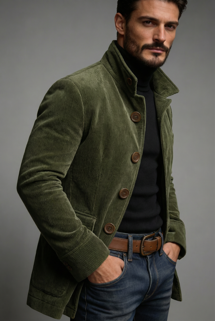 Evan - Men's Corduroy Bomber Jacket with Button Front