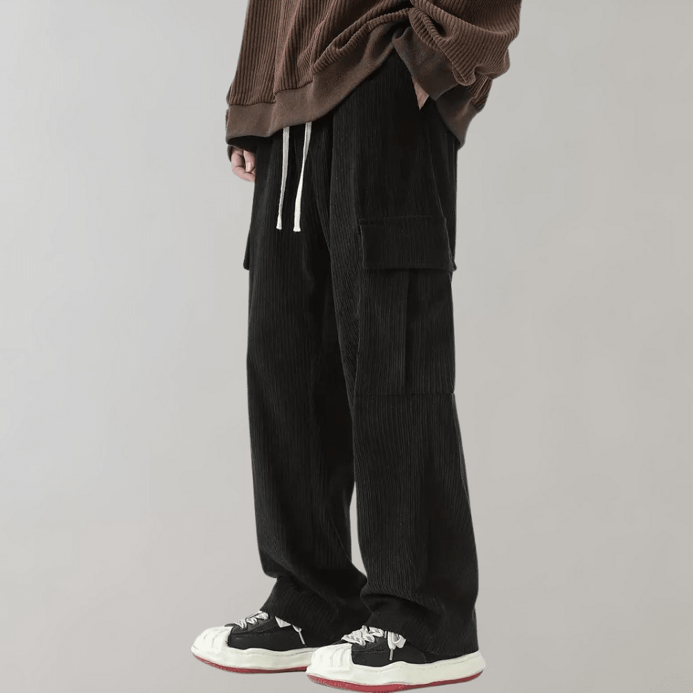 Alfie - Men's Corduroy Cargo Trousers with Drawstring Waist