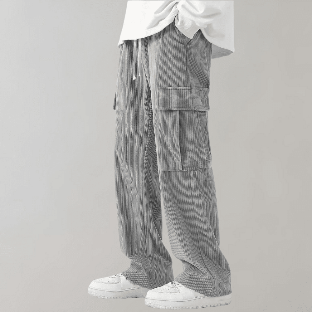 Alfie - Men's Corduroy Cargo Trousers with Drawstring Waist