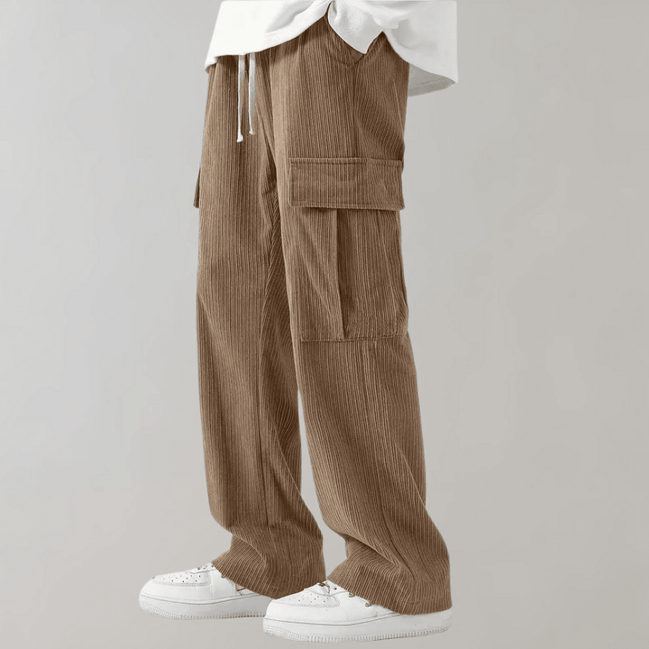 Alfie - Men's Corduroy Cargo Trousers with Drawstring Waist