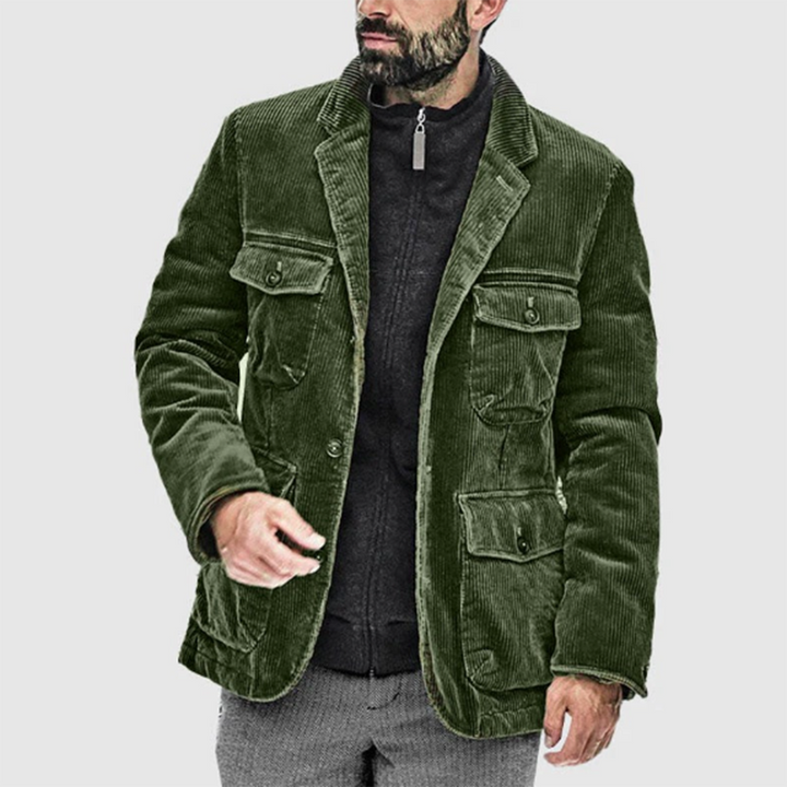 Men's Corduroy Field Jacket with Flap Pockets in Green