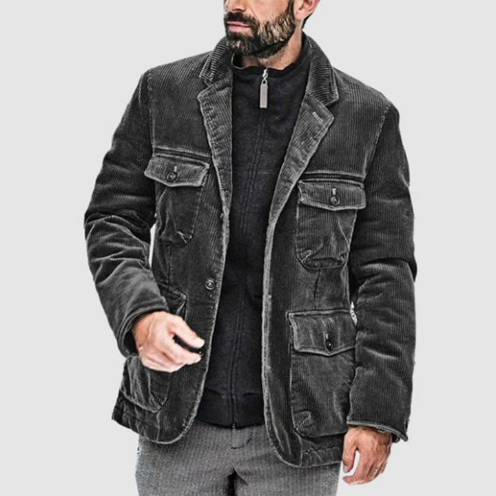 Men's Corduroy Field Jacket with Flap Pockets in Grey