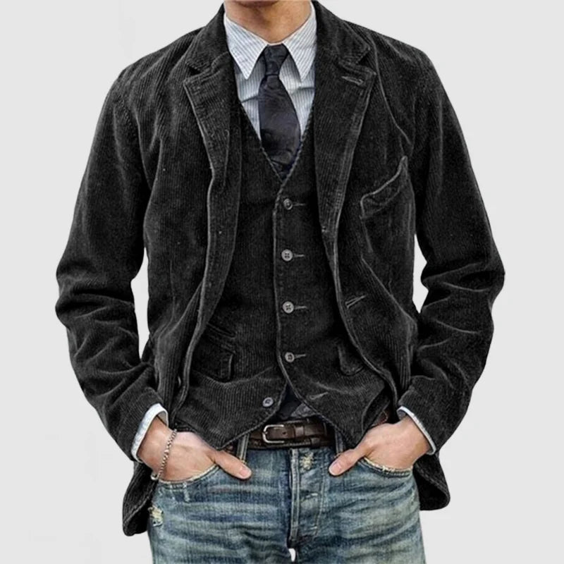Men's Corduroy Long Sleeve Suit in Black