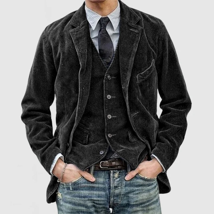 Men's Corduroy Long Sleeve Suit in Black
