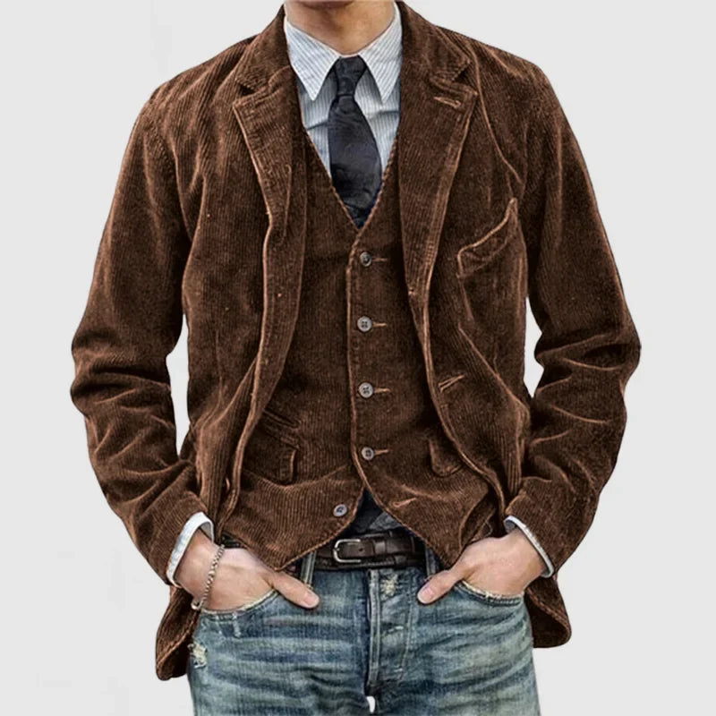 Men's Corduroy Long Sleeve Suit in Brown