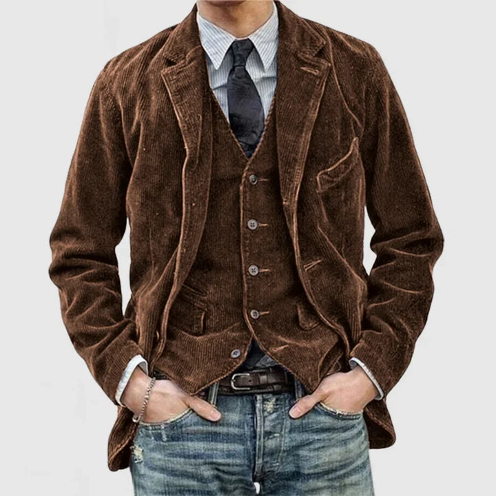 Men's Corduroy Long Sleeve Suit in Brown