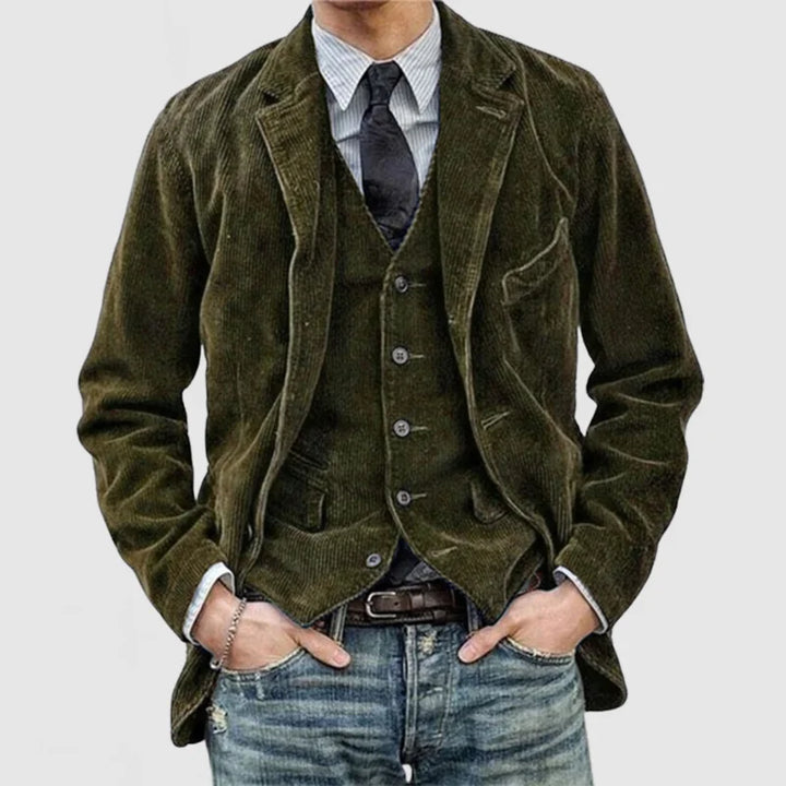 Men's Corduroy Long Sleeve Suit in Green