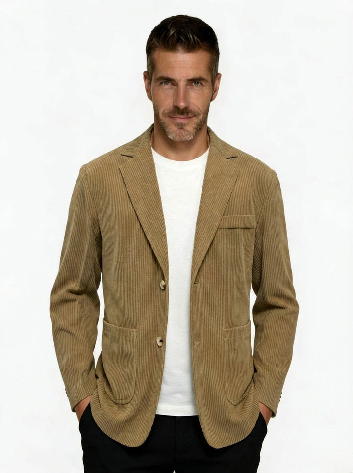 Men's Corduroy Single-Breasted Blazer with Notch Lapel - Camel